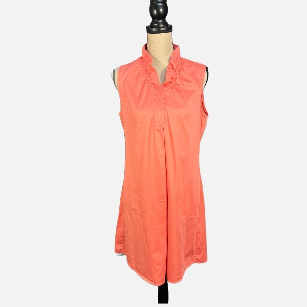NIC+ZOE Peach Ruffle V‑Neck Dress Cotton Blend Pockets Women’s Medium M - Picture 2 of 6